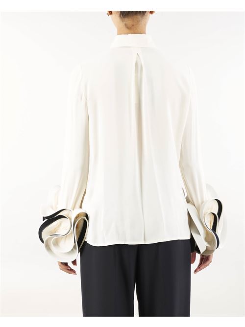 Blouse in georgette fabric with ruffles and foulard scarf Elisabetta Franchi ELISABETTA FRANCHI | Shirt | CAT9647E2E84